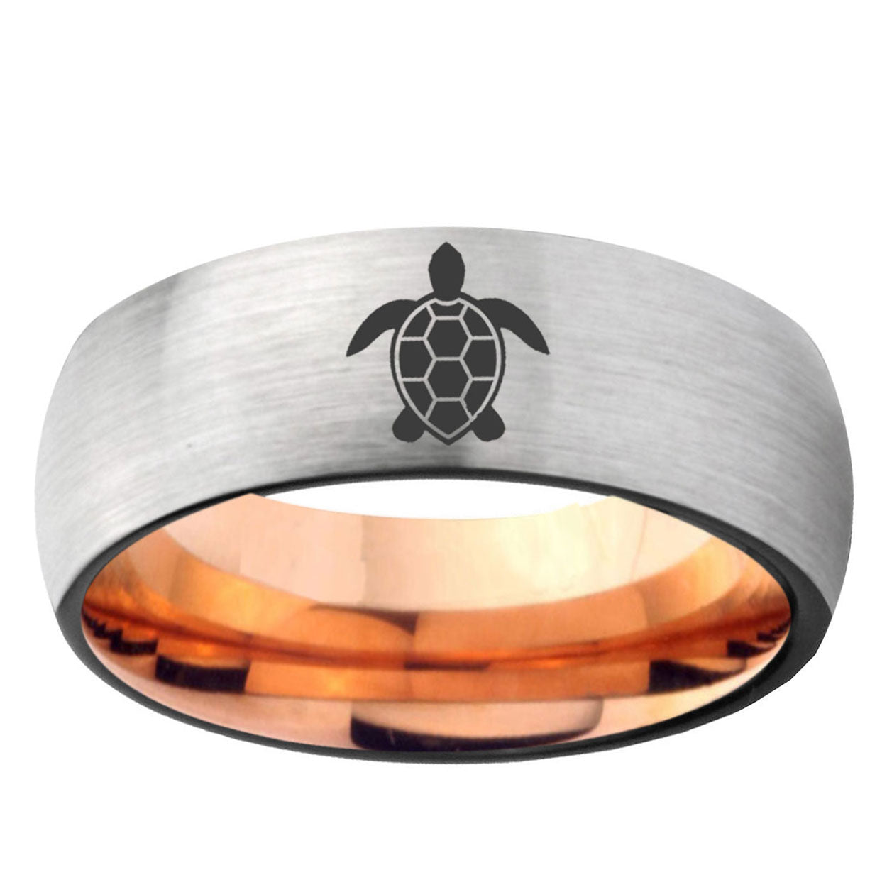 6MM Sea Turtle Dome Gray And Rose Gold Tungsten Comfort Fit Wedding Bands