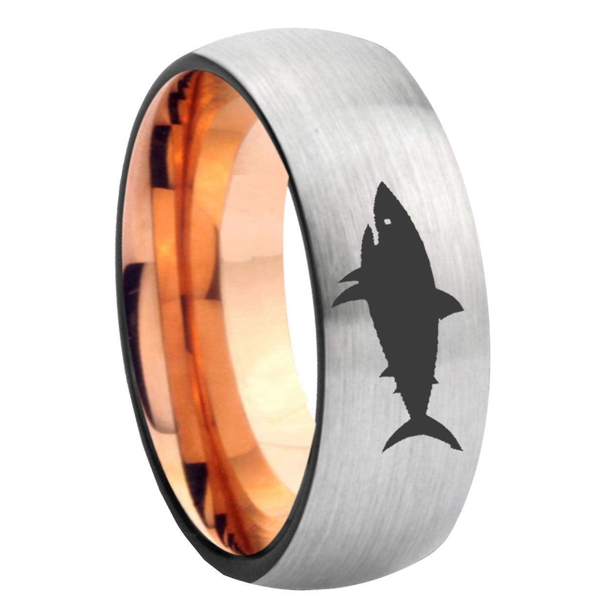 8MM Shark Dome Rose Gold Gray Tungsten Wedding Rings