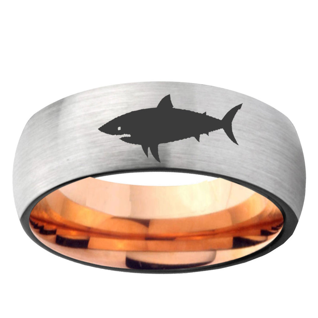 6MM Shark Dome Gray And Rose Gold Tungsten Carbide Men's Ring