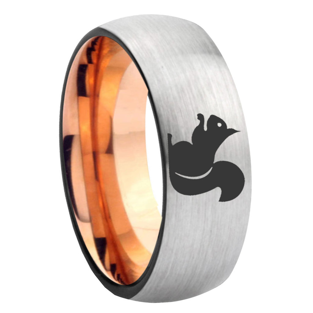8MM Squirrel Dome Rose Gold Gray Tungsten Engravable Ring