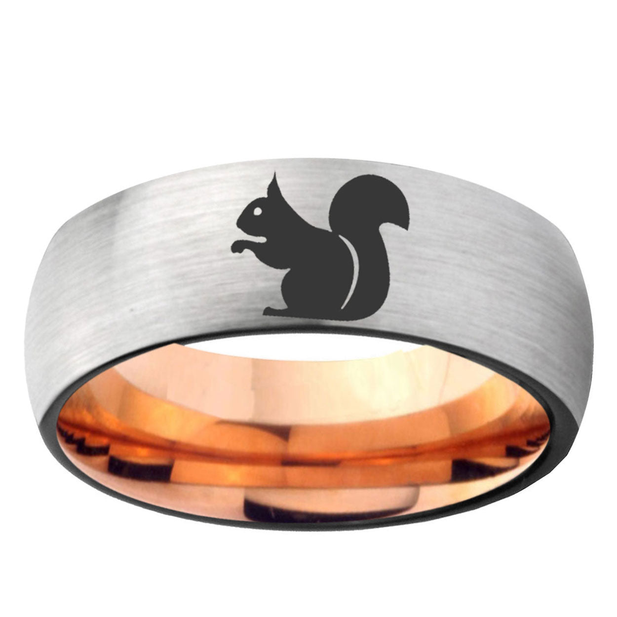 6MM Squirrel Dome Gray And Rose Gold Tungsten Carbide Men's Ring