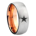 8MM Cowboys Star Dome Rose Gold Gray Tungsten Wedding Rings