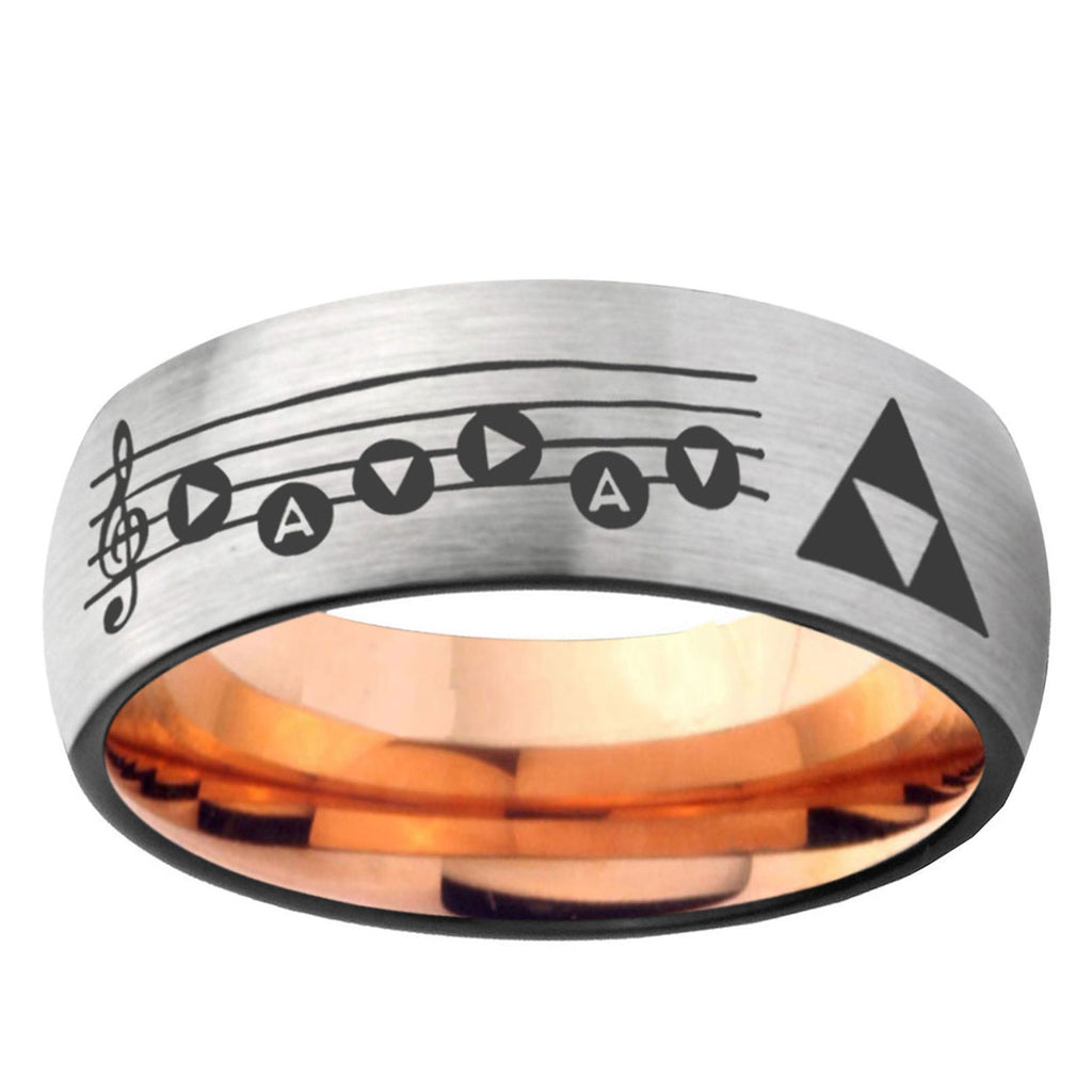 6, 8mm Ocarina Songs Zelda Dome Rose Gold Silver Carbon Fiber Wedding Band