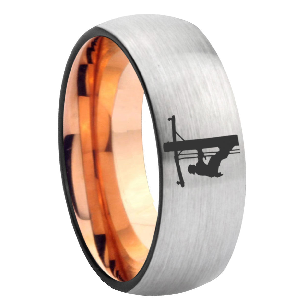 8MM Lineman Symbol Dome Rose Gold Gray Tungsten Wedding Band