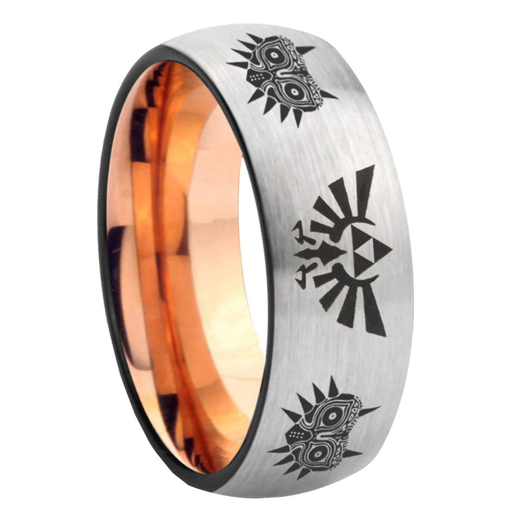 8MM Zelda Majora's Mask Dome Rose Gold Gray Tungsten Wedding Band
