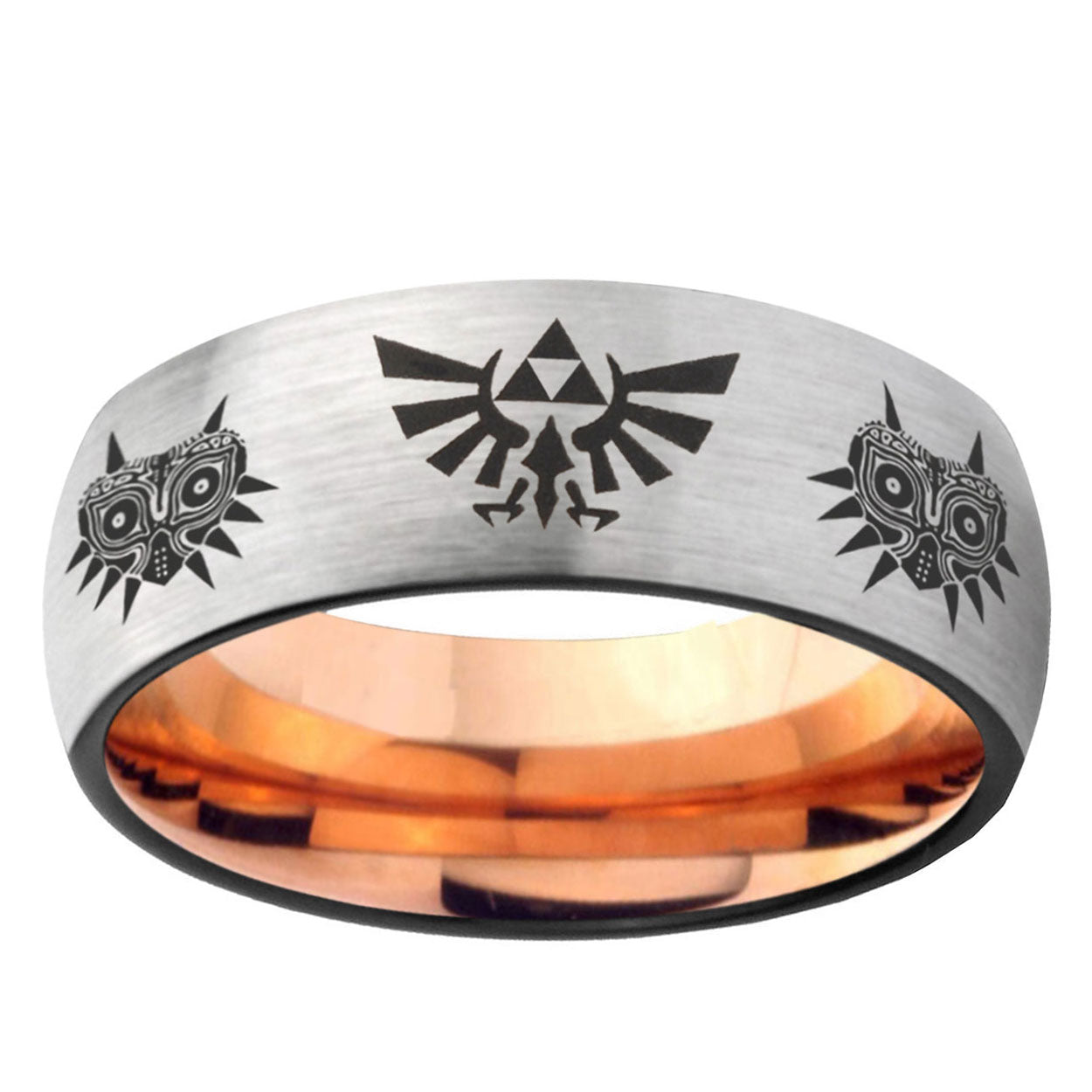 6, 8mm Zelda Majora's Mask Dome Rose Gold Silver Carbon Fiber Wedding Band