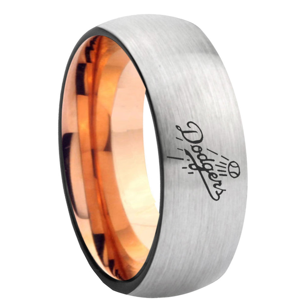 8MM LA Dogers MLB Baseball Dome Rose Gold Gray Tungsten Ring