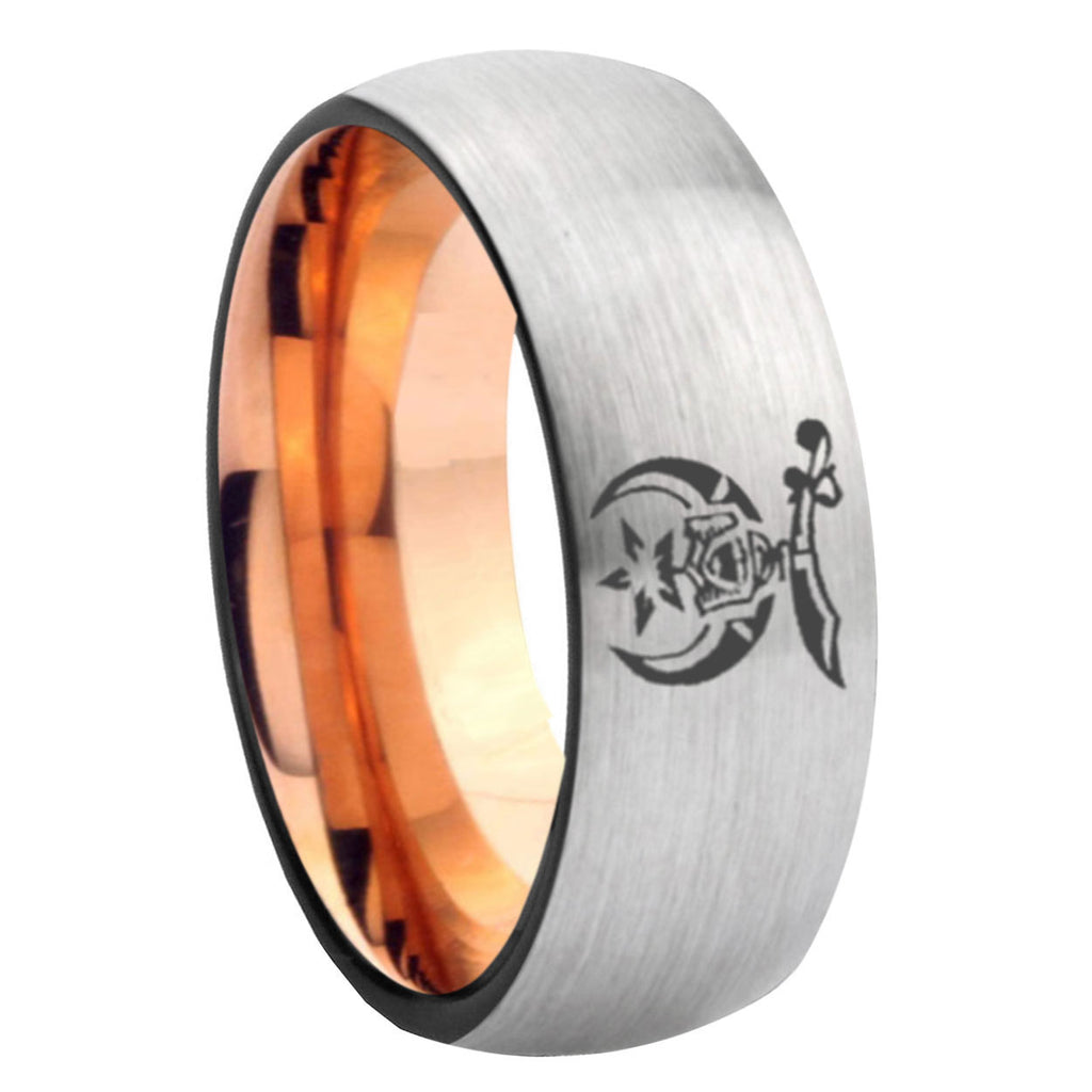 8MM Masonic Shriners Dome Rose Gold Gray Tungsten Engravable Ring