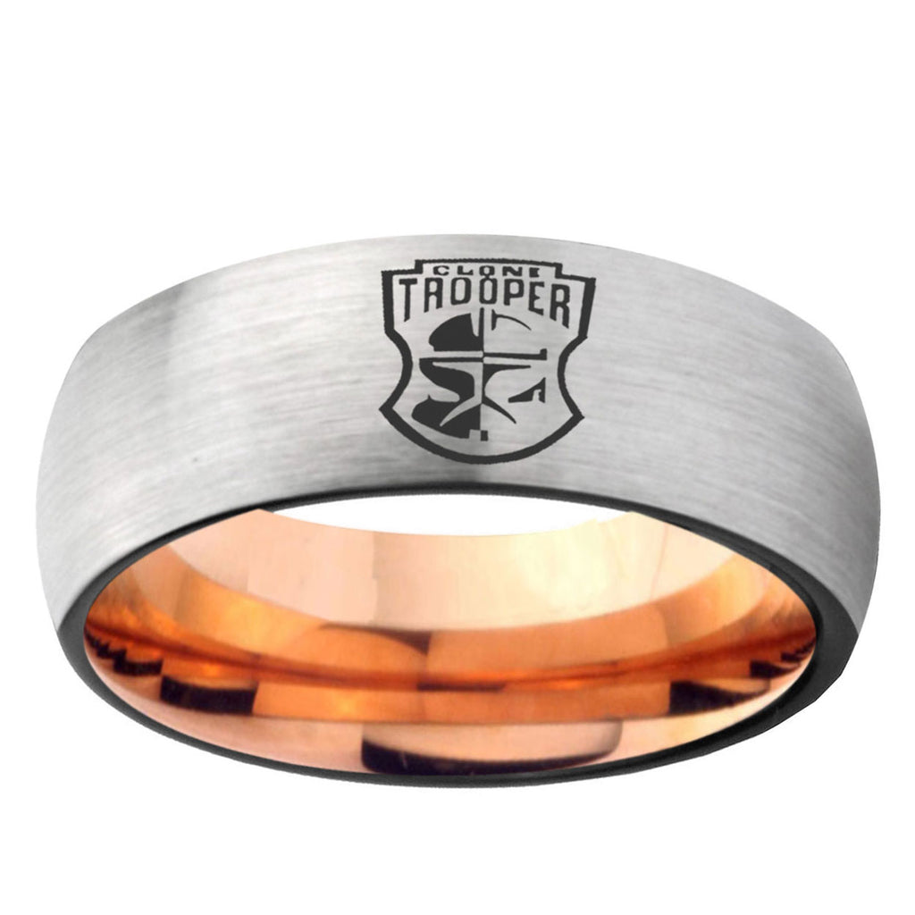 6MM Clone Trooper Dome Gray And Rose Gold Tungsten Carbide Ring for Men