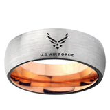 6mm Classic Dome US Air Force Shiny Gray And Rose Gold Tungsten Laser Engraved Ring