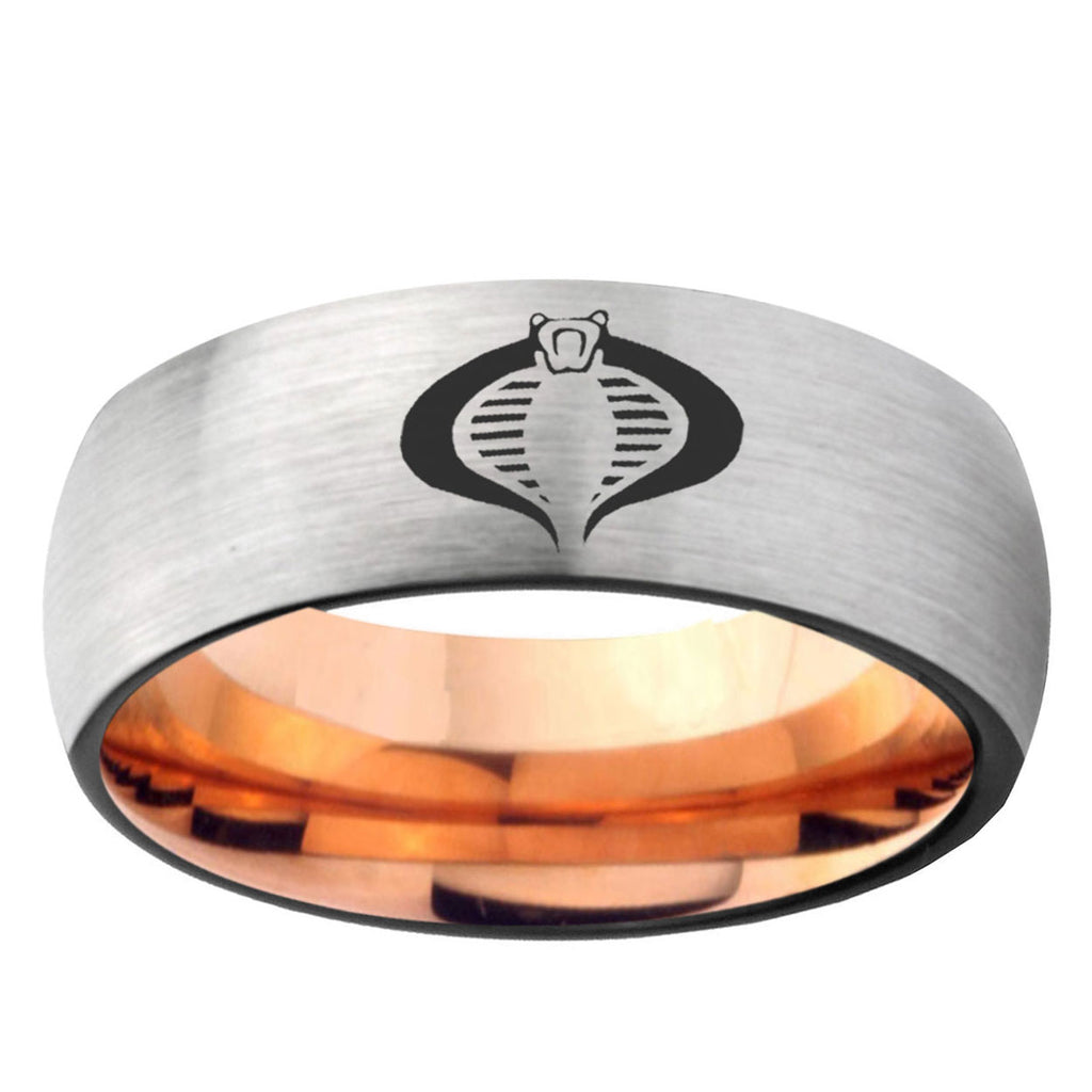 6MM Cobra Dome Gray And Rose Gold Tungsten Carbide Engagement Ring