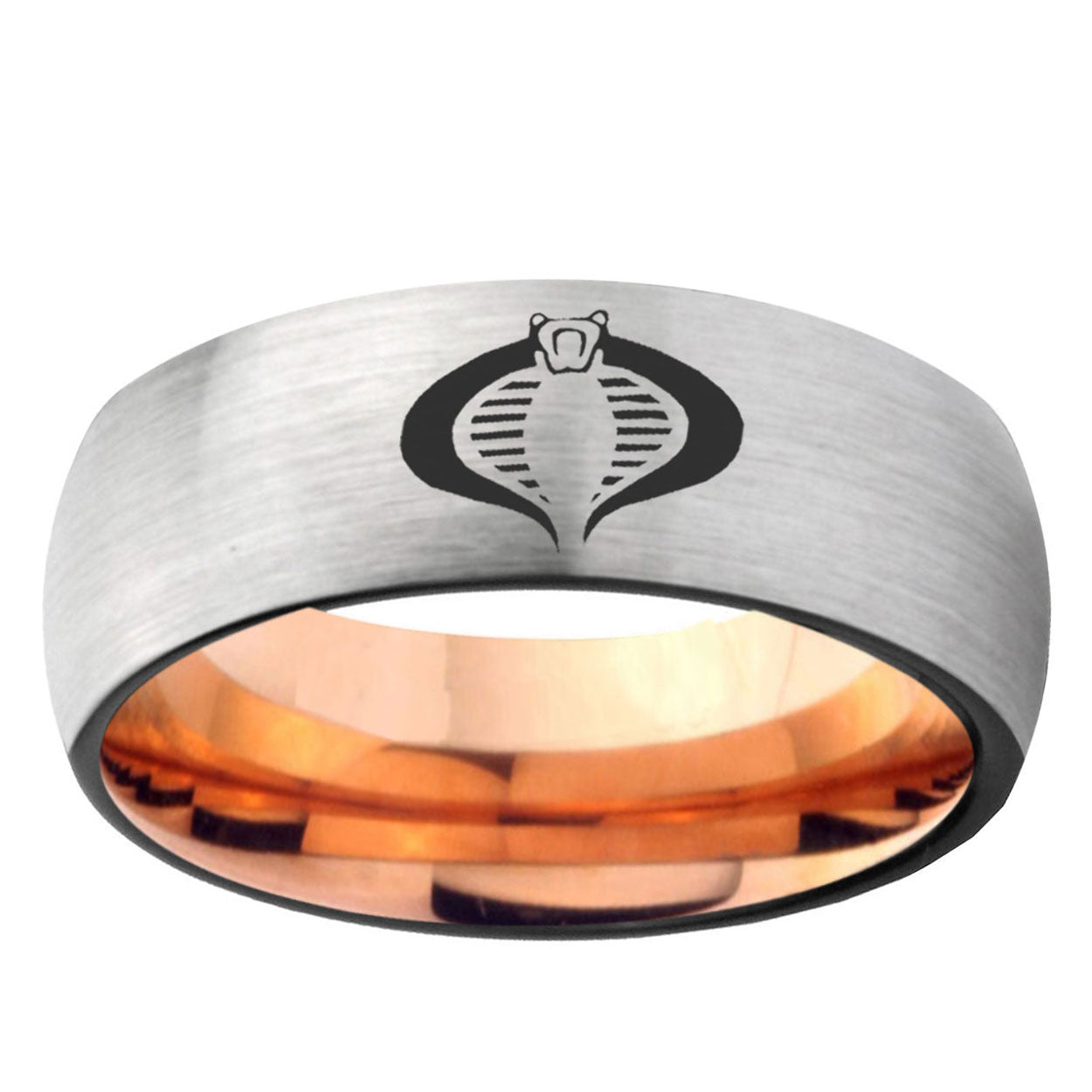 6MM Cobra Dome Gray And Rose Gold Tungsten Carbide Engagement Ring