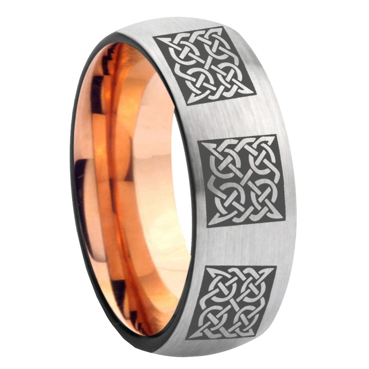 8MM Multiple Celtic Dome Rose Gold Gray Tungsten Mens Ring