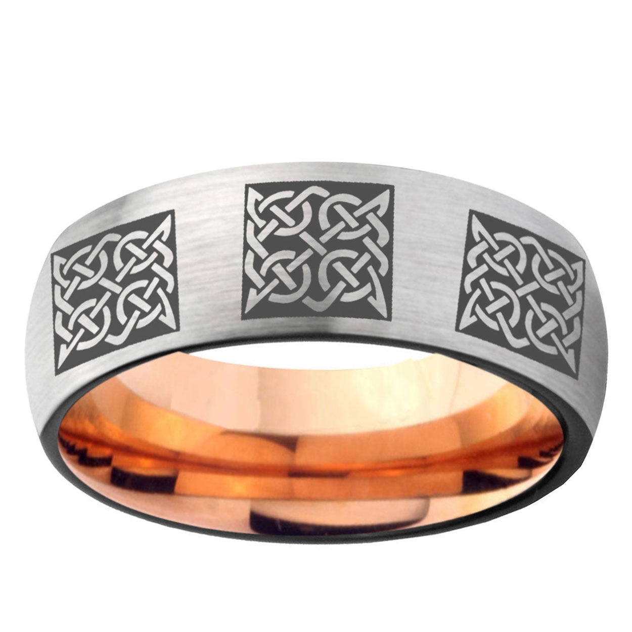 6MM Multiple Celtic Dome Gray And Rose Gold Tungsten Carbide Men's Promise Rings
