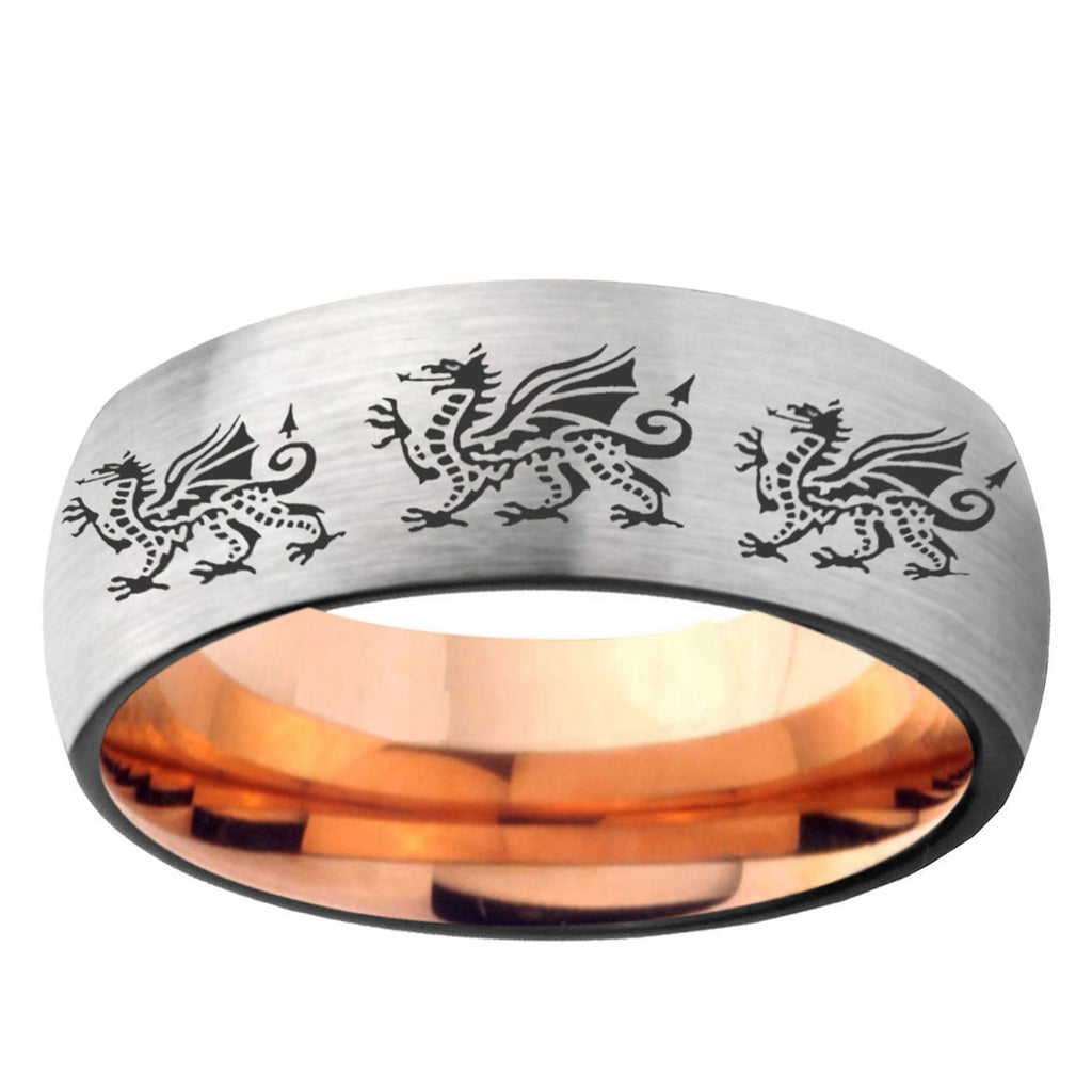 6MM Multiple Dragon Dome Gray And Rose Gold Tungsten Carbide Engagement Ring