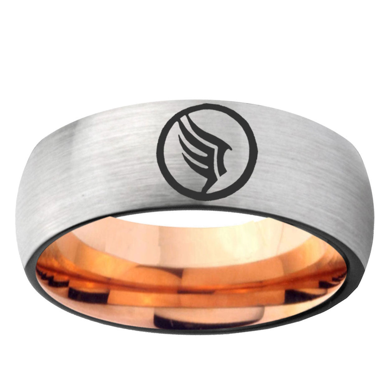 6MM Classic Dome Mass Effect Shiny Gray And Rose Gold Tungsten Laser Engraved Ring