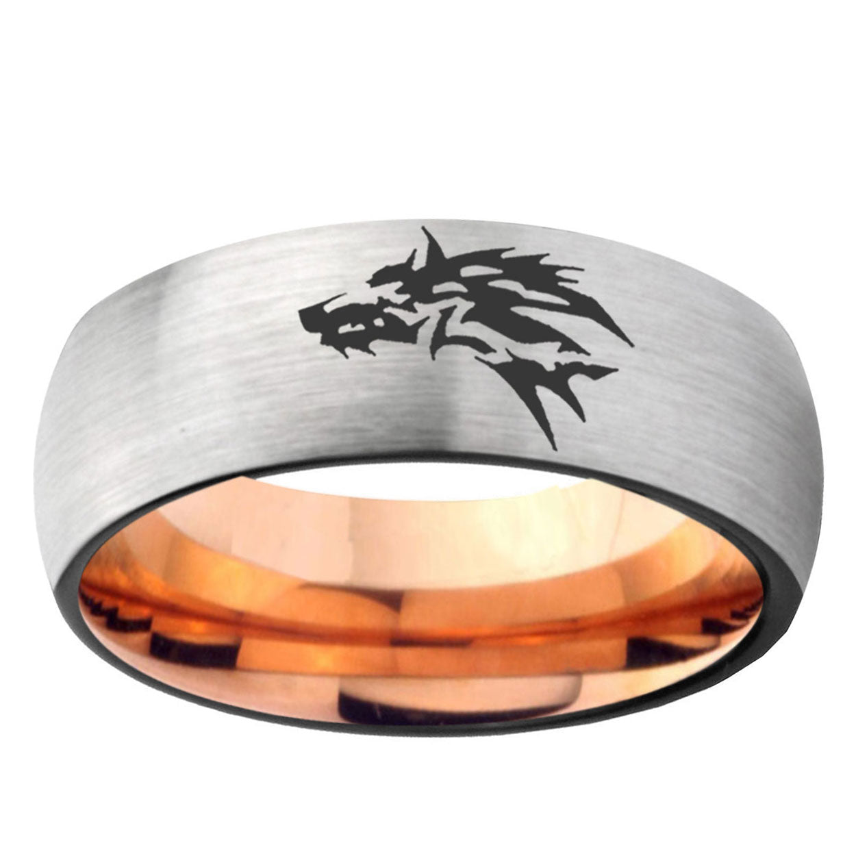 6MM Wolf Dome Gray And Rose Gold Tungsten Carbide Engagement Ring