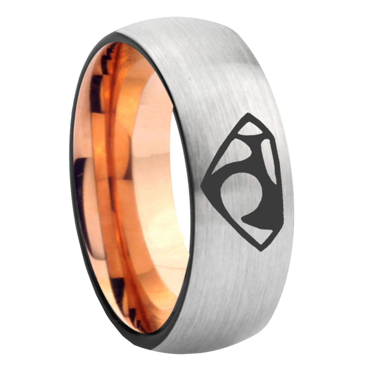 8MM House of Van Dome Rose Gold Gray Tungsten Personalized Ring