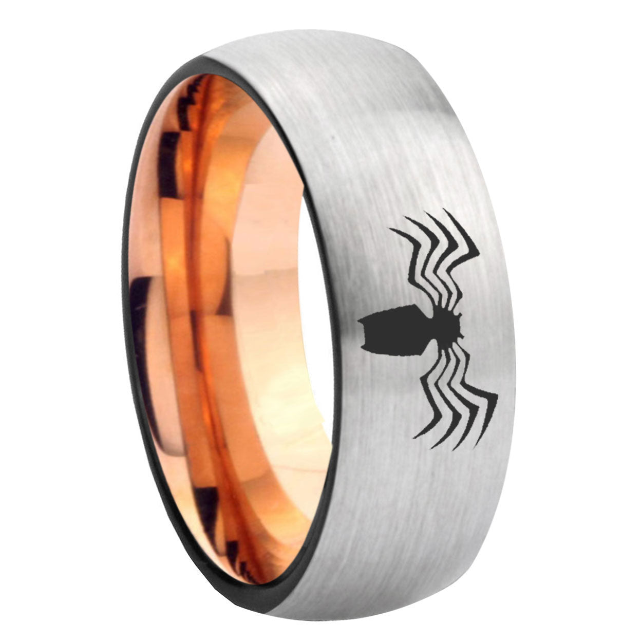 8MM Spider Dome Rose Gold Gray Tungsten Promise Ring For Him
