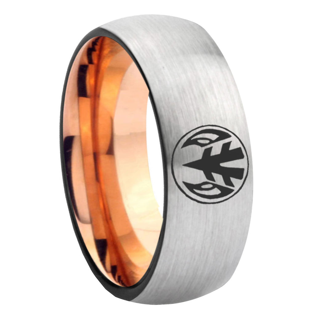 8MM Loave Power Rangers Dome Rose Gold Gray Tungsten Wedding Band