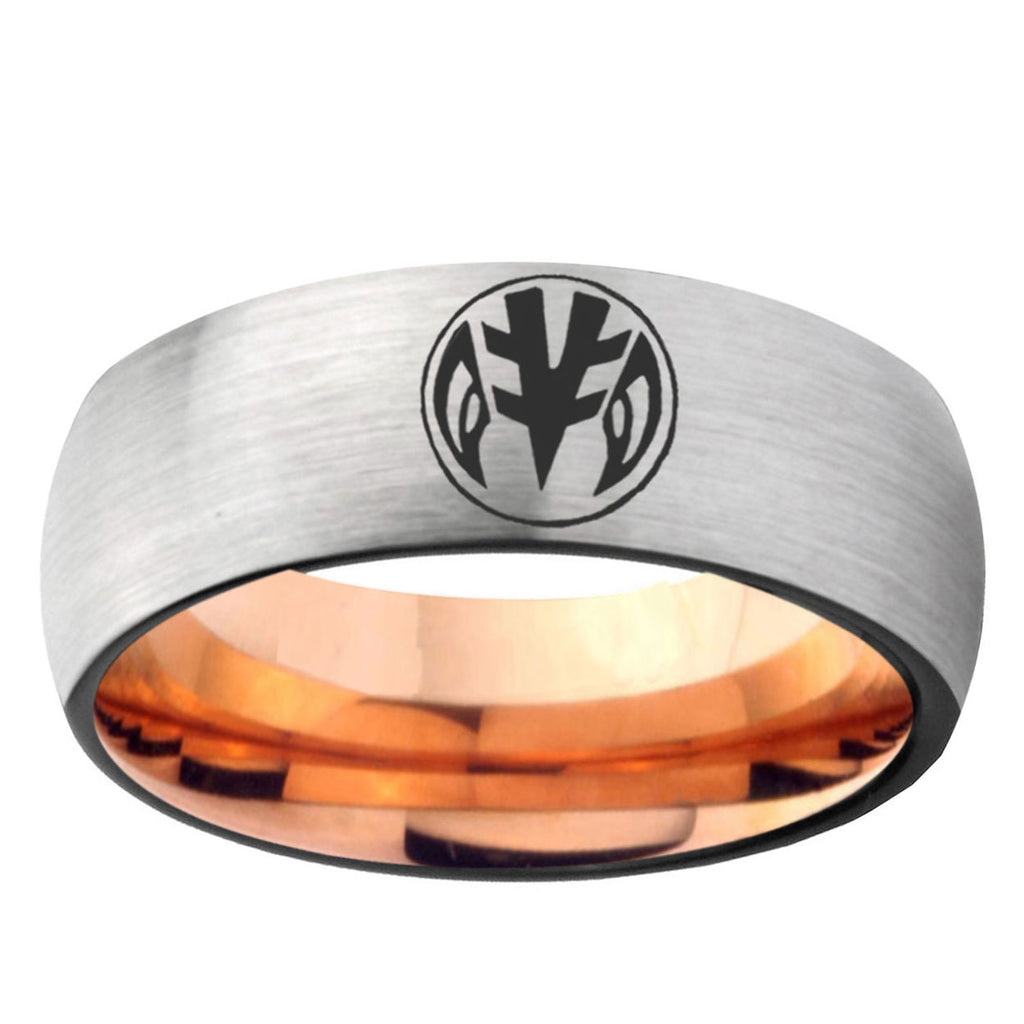 6MM Love Power Rangers Dome Gray And Rose Gold Tungsten Carbide Wedding Bands