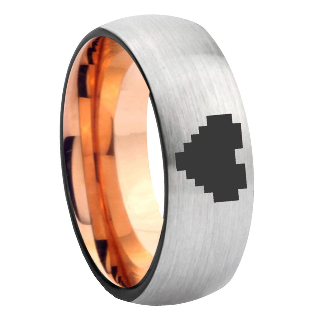 8MM Zelda Heart Dome Rose Gold Gray Tungsten Mens Wedding Ring