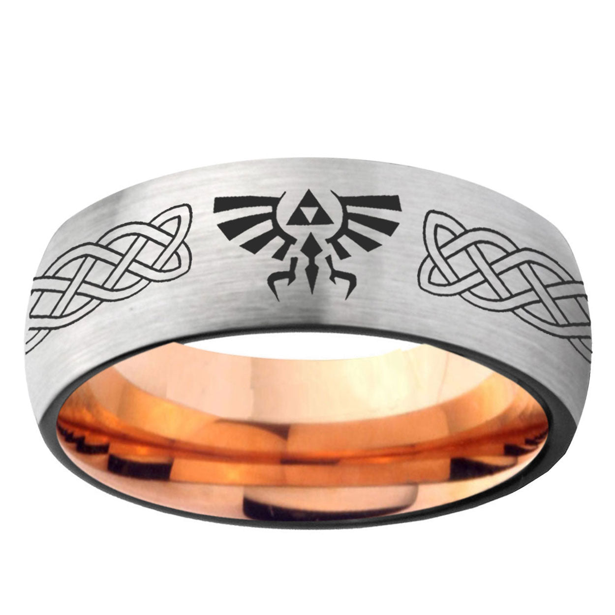 6MM Celtic Zelda Dome Gray And Rose Gold Tungsten Carbide Promise Ring