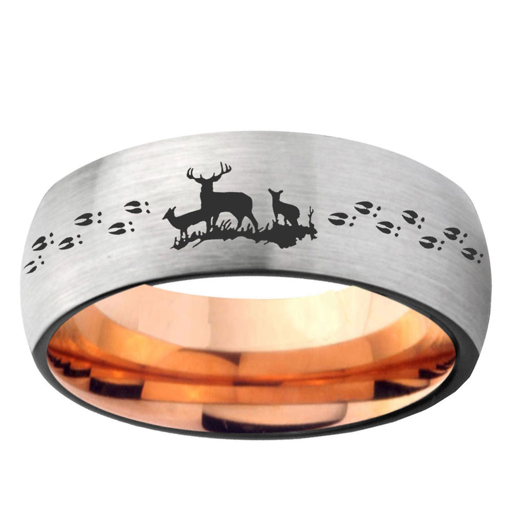 6MM Deer Hunting Dome Gray And Rose Gold Tungsten Carbide Engagement Ring