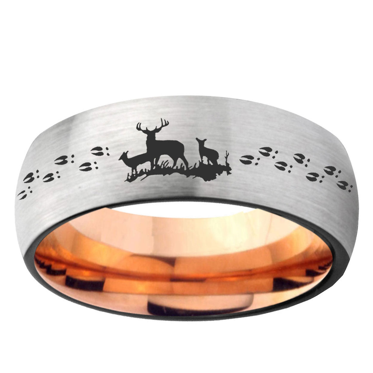6MM Deer Hunting Dome Gray And Rose Gold Tungsten Carbide Engagement Ring