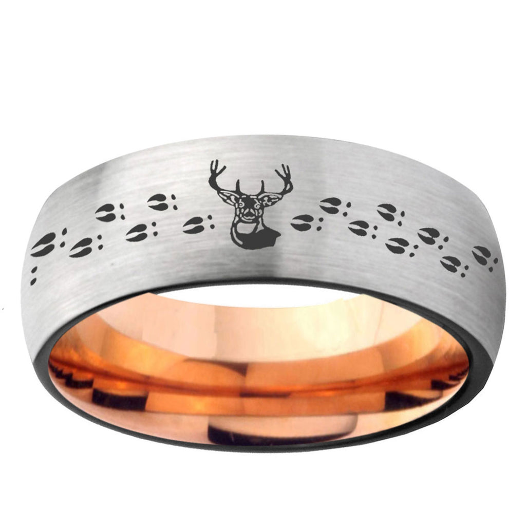 6MM Deer Antler Dome Gray And Rose Gold Tungsten Carbide Engagement Ring