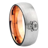8mm Skull Marijuana Leaf Dome Gray And Rose Gold Tungsten Carbide Men's Promise Rings