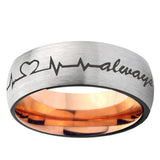6, 8mm Heart Beat forever Heart always Dome Tungsten Carbide Rose Gold Anniversary Ring