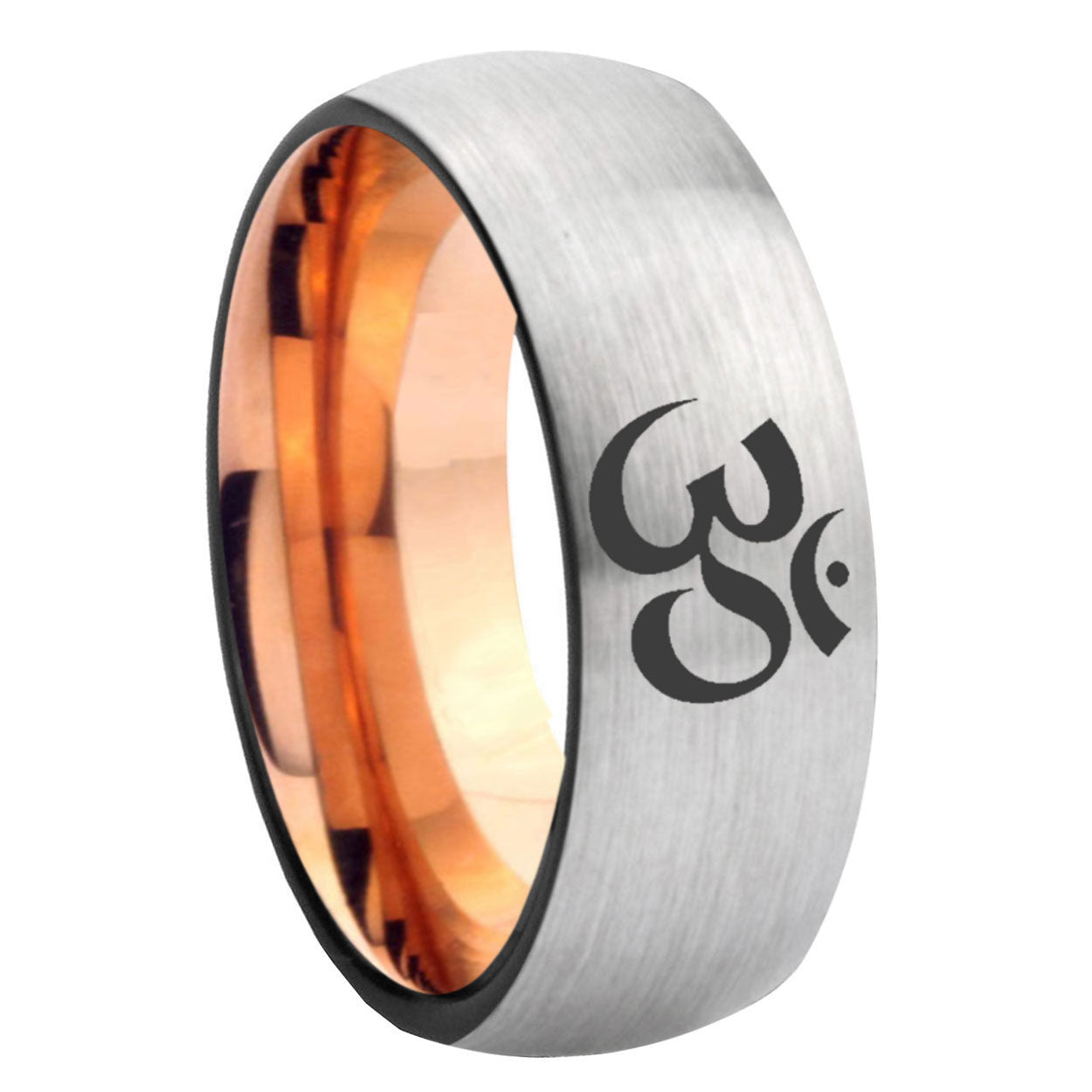 8MM Oma Aum Yoga Dome Rose Gold Gray Tungsten Wedding Band
