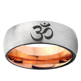 6mm Om Aum Yoga Dome Gray And Rose Gold Tungsten Carbide Men's Ring