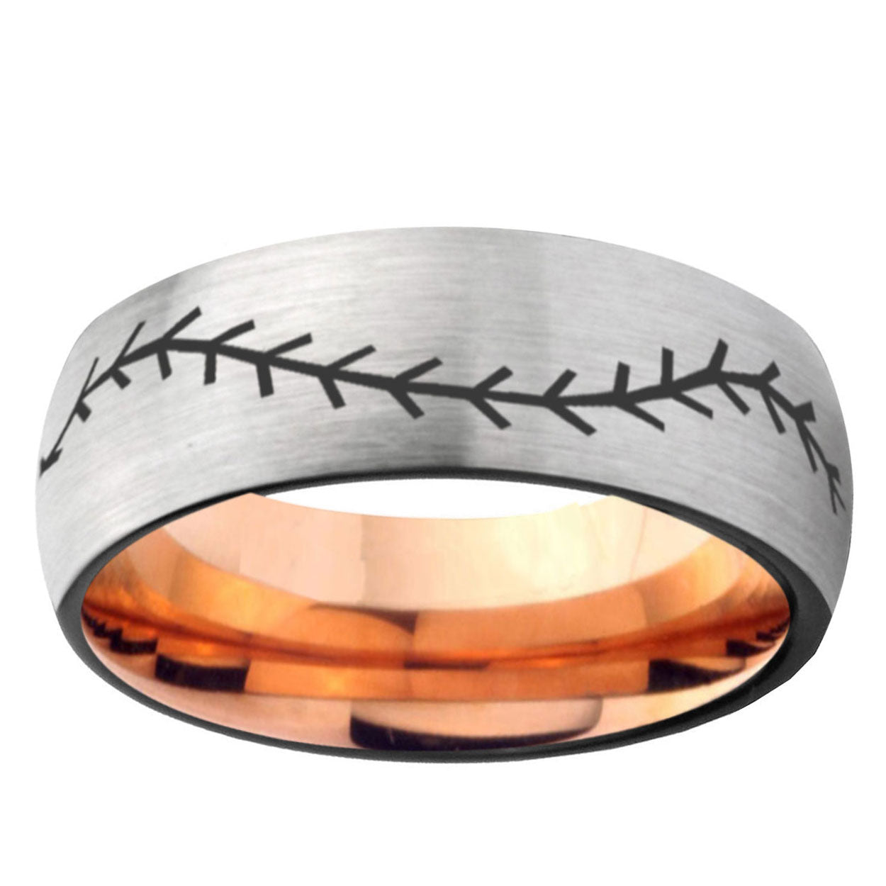 6, 8mm Baseball Dome Rose Gold Silver Tungsten Wedding Rings