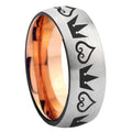 8MM Hearts and Crowns Dome Rose Gold Gray Tungsten Band For Men