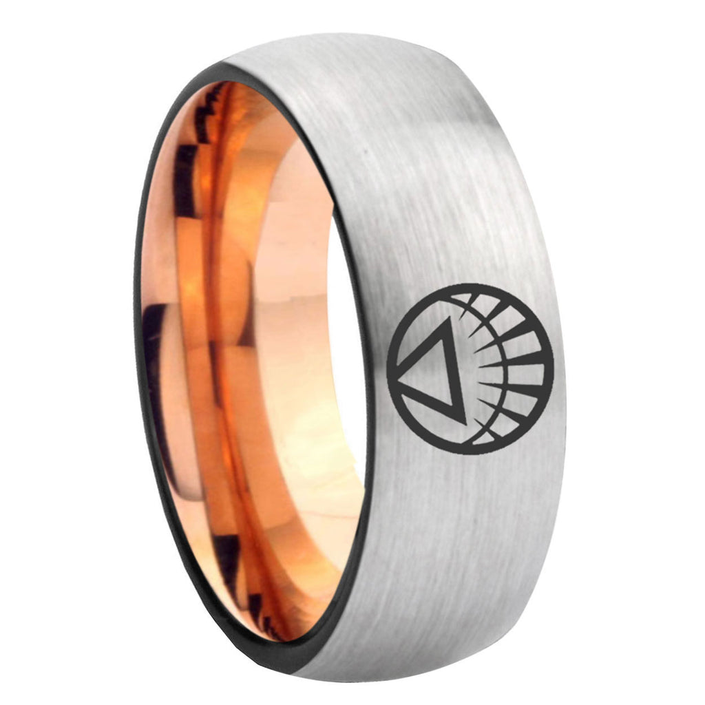 8MM White Lantern Dome Rose Gold Gray Tungsten Mens Promise Ring