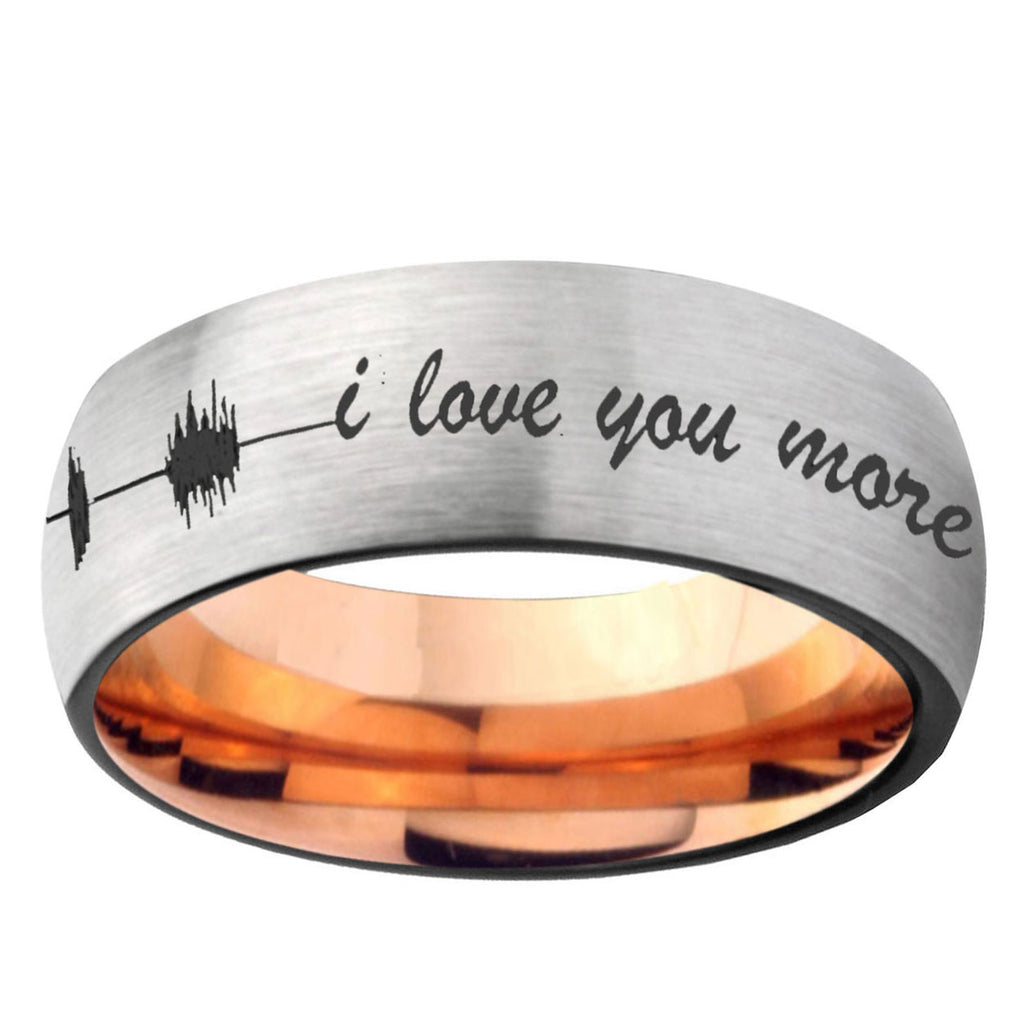6MM Sound Wave, I love you more Dome Gray And Rose Gold Tungsten Carbide Men's Wedding Ring
