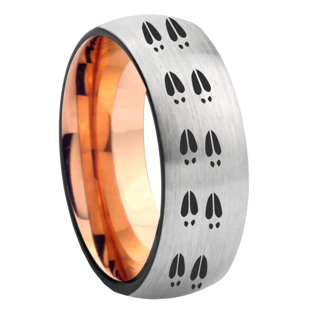 8MM Deer Tracks Dome Rose Gold Gray Tungsten Mens Promise Ring