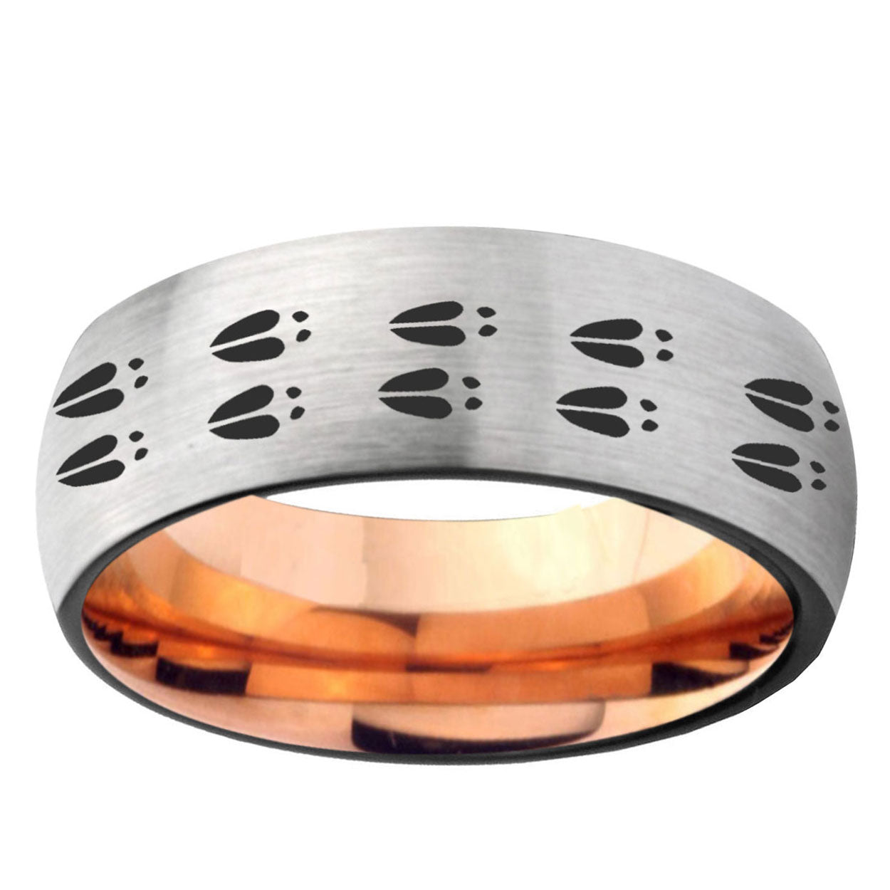 6MM Deer Tracks Dome Gray And Rose Gold Tungsten Carbide Ring for Men
