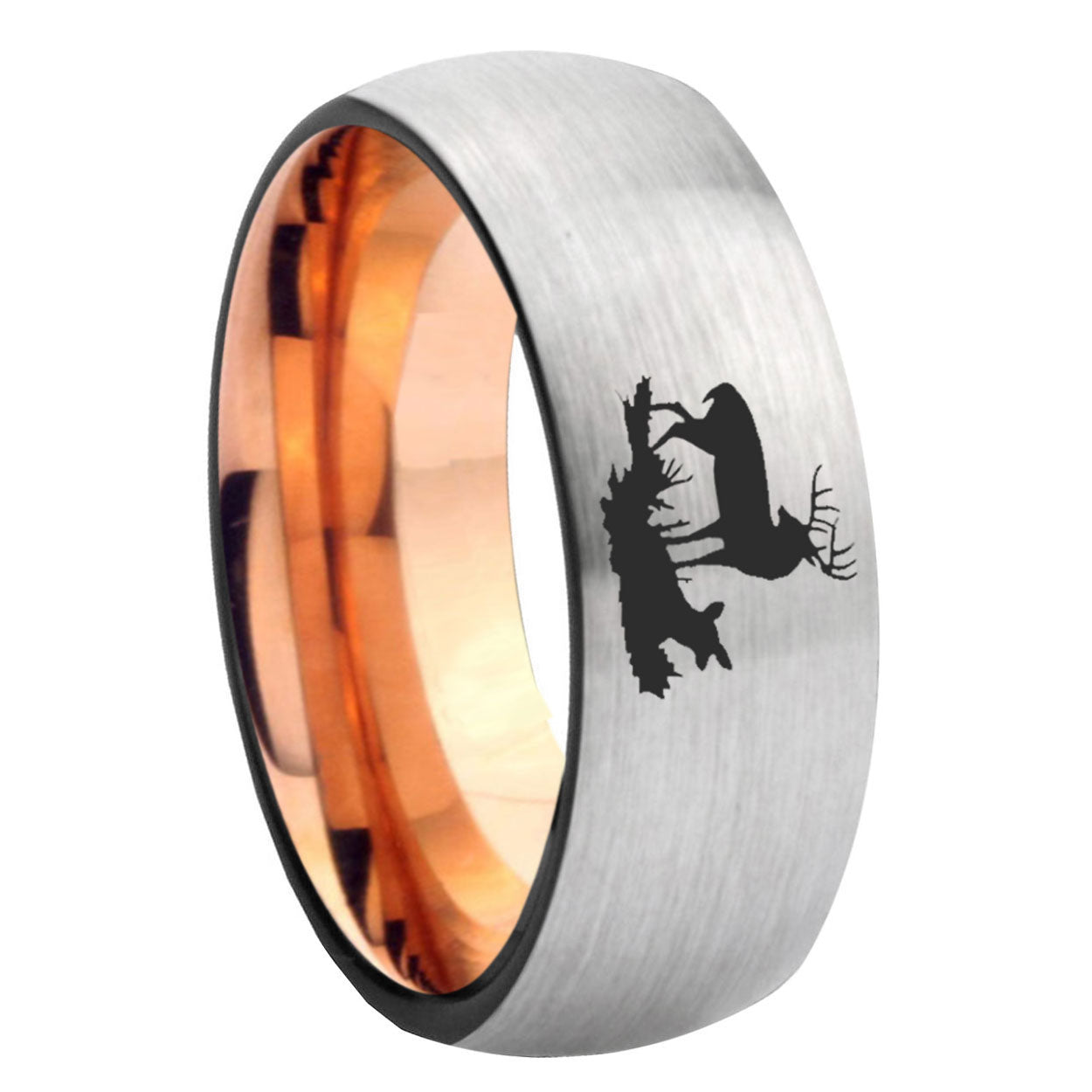 8MM Deer Hunting Dome Rose Gold Gray Tungsten Custom Ring