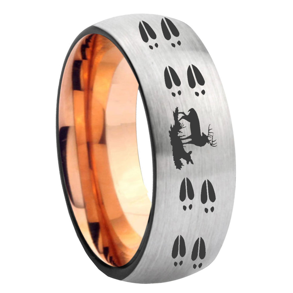 8MM Deer Hunting Tracks Dome Rose Gold Gray Tungsten Rings For Men