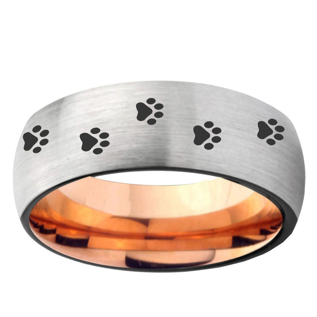6, 8mm Paw Print Dome Tungsten Carbide Rose Gold Anniversary Ring