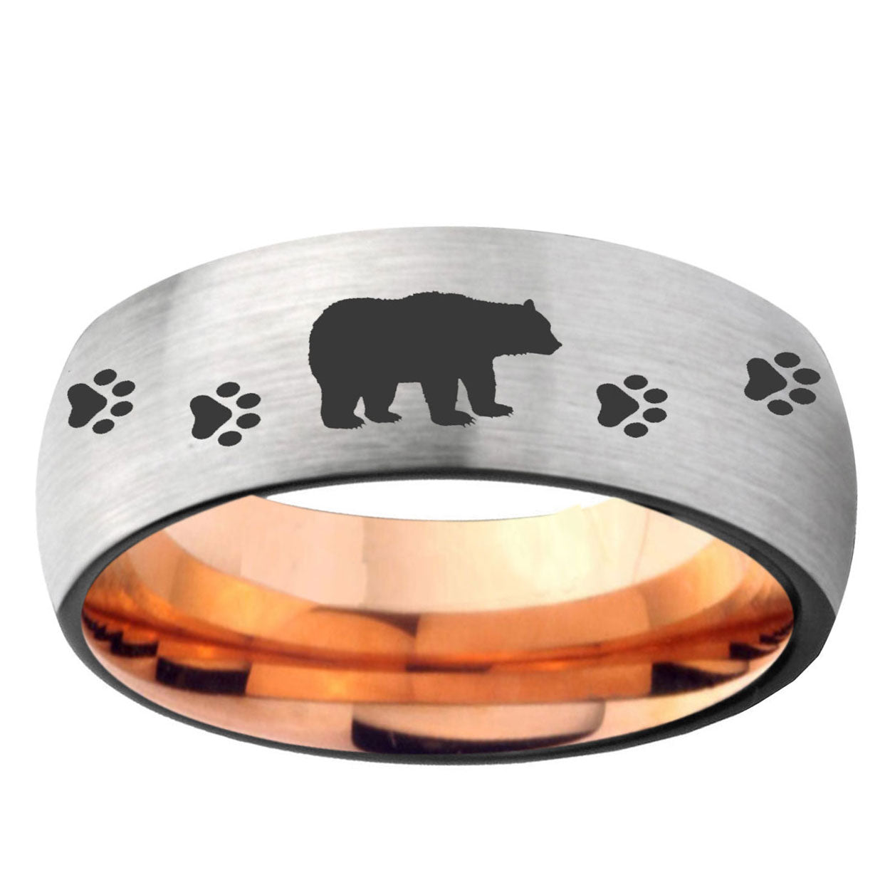 6MM Bear and Paw Dome Gray And Rose Gold Tungsten Carbide Engagement Ring