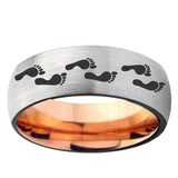 6mm Foot Print Dome Gray And Rose Gold Tungsten Carbide Engraved Ring