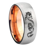 8mm Dragon Dome Gray And Rose Gold Tungsten Carbide Engraved Ring