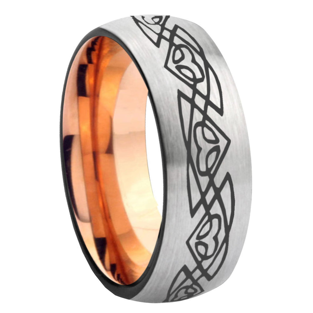 8MM Celtic Braided Dome Rose Gold Gray Tungsten Band
