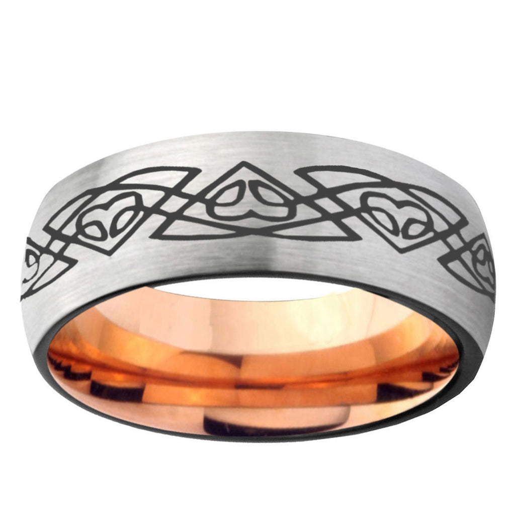 6MM Celtic Braided Dome Gray And Rose Gold Tungsten Carbide Engagement Ring