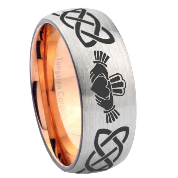 8mm-Irish-Claddagh-Dome-Tungsten-Carbide-Rose-Gold-Anniversary-Ring