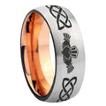 8MM Irish Claddagh Dome Rose Gold Gray Tungsten Ring For Him